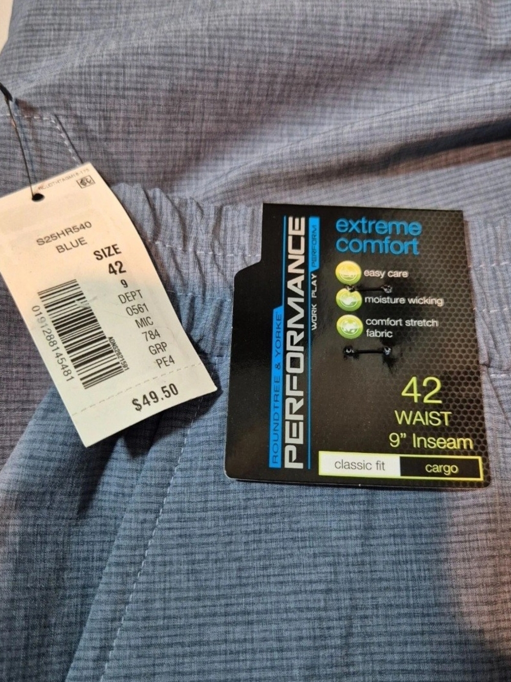 Roundtree Yorke Men's Shorts Size 42 Comfort Moisture Wicking Stretch Blue 09 - Picture 2 of 10